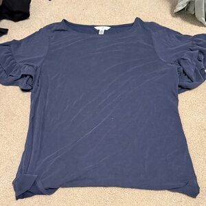 Time and Tru Navy Ruffle Sleeve Blouse